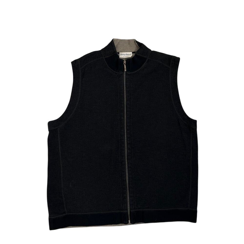 Tommy Bahama Flipsider Reversible Black Tan Full Zip Sweater Vest Men's XL